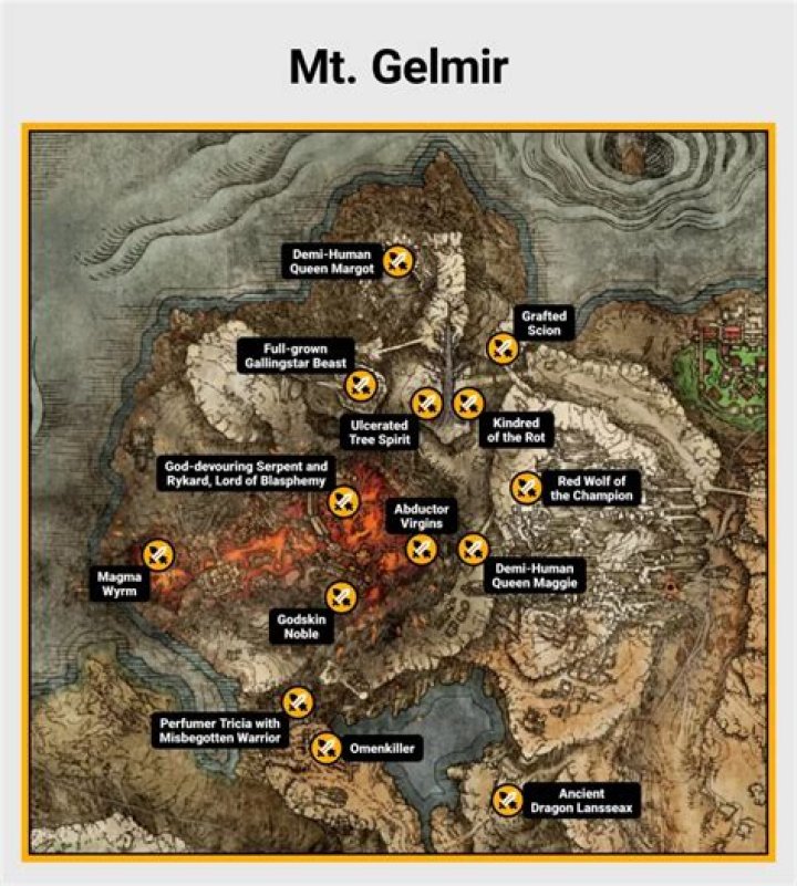 All Mt. Gelmir boss locations in Elden Ring
