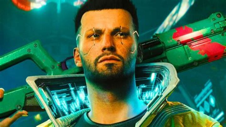 Cyberpunk 2077: V holding a pistol while sitting on a metro car.