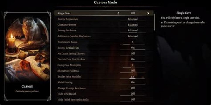 Difficulty Settings (Including Custom Mode)