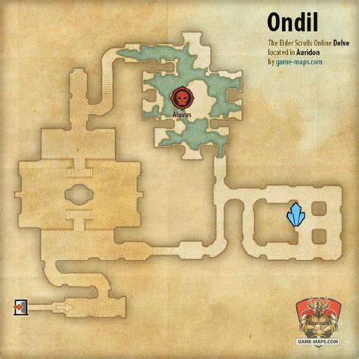 ESO Ondil Delve Map with Skyshard and Boss location in Auridon