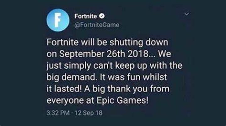 Fake Fortnite Shutting Down Tweet