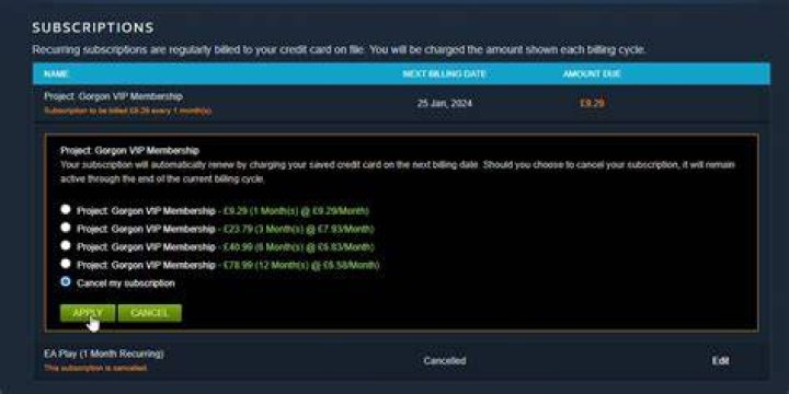 How to cancel recurring subscriptions on Steam