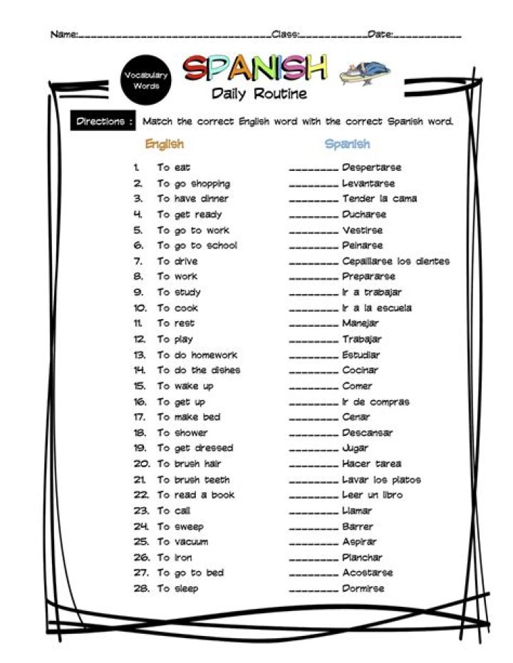 Spanish Daily Routine Items