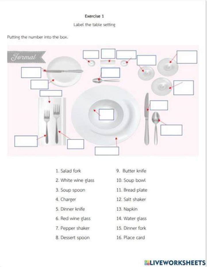 Spanish Table Setting — Printable Worksheet