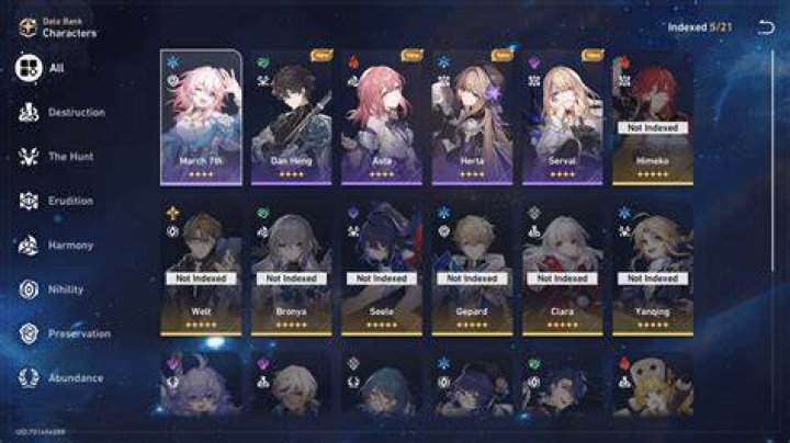 The main menu in Honkai Star Rail.