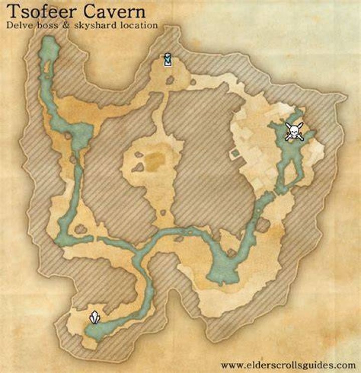 Tsofeer Cavern Delve Map with Skyshard and Boss locations ESO