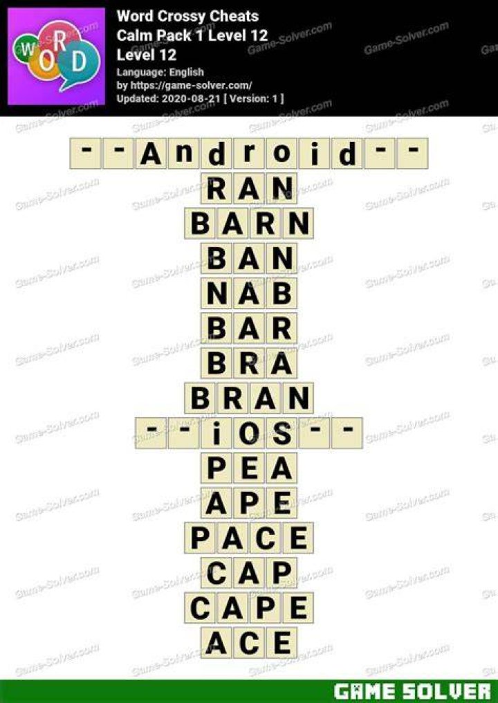 Word Crossy Calm Pack 1 Level 1 Answers Word Crossy Calm Pack 1 Level 1 Answers