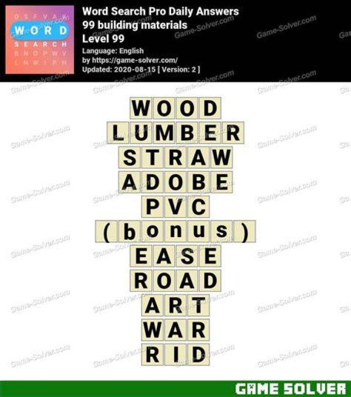 Word Search Pro 99 building materials Answers